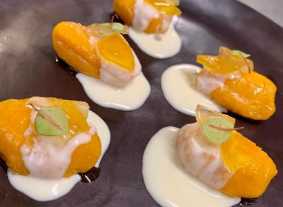 Gnocchi di zucca con fonduta liquida di Salva Cremasco e mostarda del Ristorante Settecento